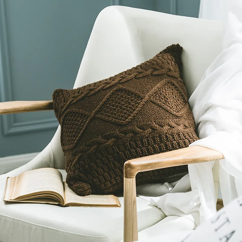 Fodera per cuscino per letto Dy Cuscino personalizzato lavorato a maglia bianco solido fatto a mano per hotel Cn;jia