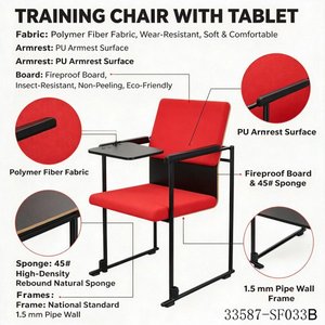Chaise de formation en maille noire avec tablette d'écriture et accoudoirs, pieds en acier, chaise de bureau scolaire 33587-SF033A - Product Image 4