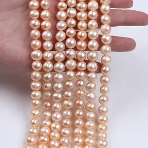 Brin de perles d'eau douce en forme de pomme de terre de couleur naturelle, vente en gros pour la fabrication de bijoux, 9-10mm