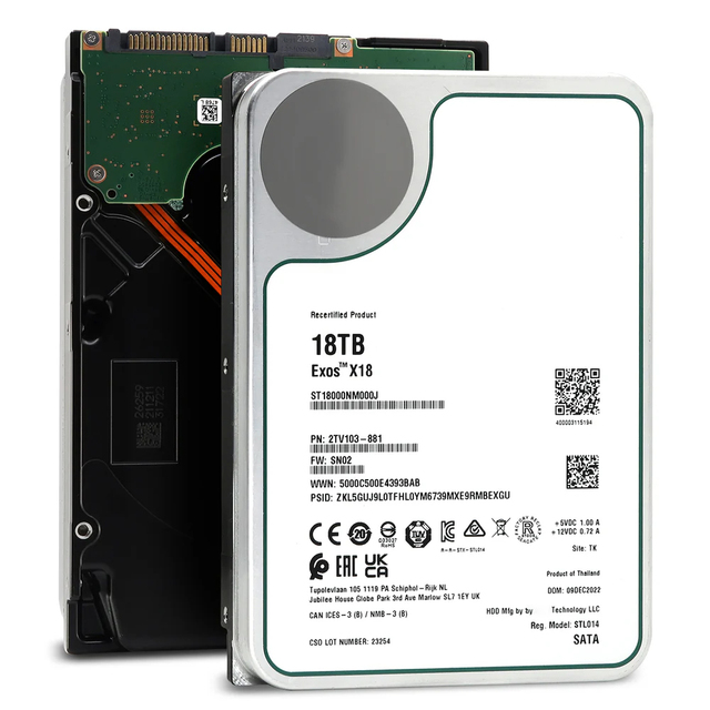 Exos X18 ST18000NM000J 18TB Enterprise HDD SATA 6Gb/s 7200RPM 256MB 3.5 Inch Internal Hard Drive for Server Data Center Storage