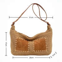 Sac à bandoulière carré en tricot pour femme, style ethnique bohème, personnalisé, avec fermeture éclair, sac de luxe en crochet pour les vacances à la plage, sac à main sous le bras