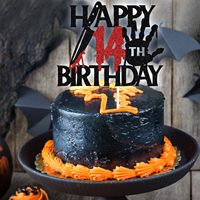 Décoration de gâteau Joyeux 14ème Anniversaire à Paillettes Noires, Thème Halloween Zombie Vampire Saignant, Anniversaire Horreur d'Halloween