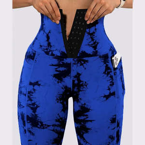 Pantalones de <span class=keywords><strong>faja</strong></span> Tie Dye Print Control de barriga Levantamiento de glúteos Diseño de bolsillo Pantalones de yoga Pantalones <span class=keywords><strong>deportivos</strong></span> femeninos ajustados Leggings de mujer - Product Image 2