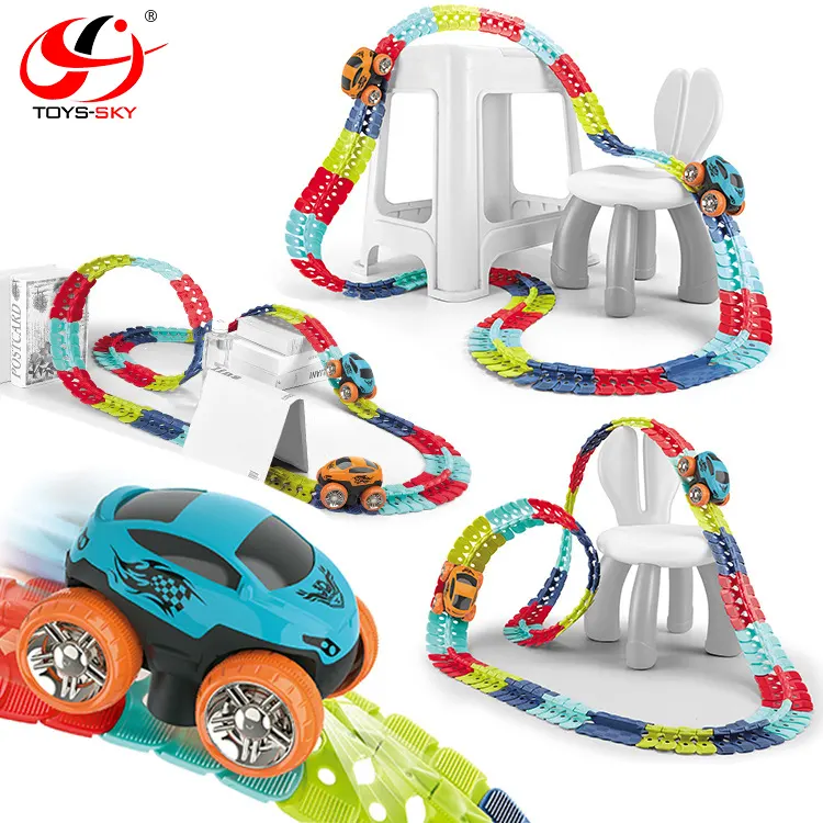 Kids 184pcs diy assembled flexible rail racing car electric zero gravity magic changeable race track toy car educational toy