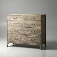 Commode de chambre à coucher de style campagnard de luxe au design moderne OEM, 5 tiroirs, en bois massif, fabriquée à la main, avec supports d'angle