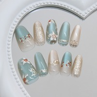 Z1386 Faux ongles à presser œil de chat dorés motif fleur givrée faits main, style INS élégant, en ABS de qualité supérieure, vente en gros, en stock
