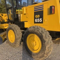 Niveleuse à moteur KOMATSU GD655 d'occasion, 17 tonnes, engin de construction avec moteur pour le nivellement des routes