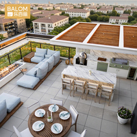 Meubles de cuisine extérieurs BALOM sur mesure en acier inoxydable de luxe, îlot BBQ en forme de L avec évier, plan de travail et grands tiroirs de rangement
