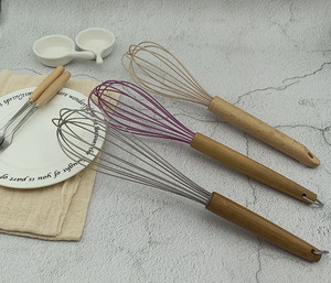 Batteurs à œufs en silicone écologiques avec manche en bois <span class=keywords><strong>Fouet</strong></span> à œufs manuel pour la <span class=keywords><strong>cuisine</strong></span> Utilisation du mousseur à lait Outil de mélange Lavage à la main uniquement - Product Image 3