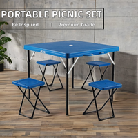 Chaises et tables de pique-nique pliantes modernes en plastique pour l'extérieur Mobilier d'extérieur rond portable pour le camping, les parcs, les cours et les repas