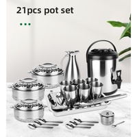 Ensemble de 21 ustensiles de cuisine pour la maison : Marmites, casseroles en acier inoxydable, réchauffe-plats thermiques, bouilloire