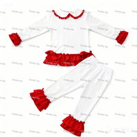Ensembles de pyjama de Noël pour enfants ensembles de pyjamas pour enfants en coton rouge personnalisé col à volants ensembles de pyjamas pour bébés filles