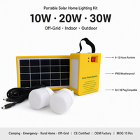 Kit d'éclairage solaire portable 3W 10W 20W pour la maison, système d'éclairage LED hors réseau avec batterie, pour le camping, les situations d'urgence, l'utilisation en zone rurale, prise EU US, OEM