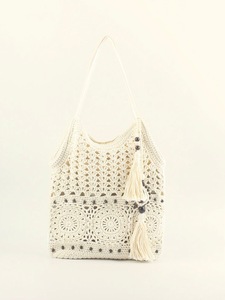 Bolso de Hombro de Algodón Tejido con Cuentas de Madera y Borla - Bolso Versátil para Mujer, Ideal para la <span class=keywords><strong>Playa</strong></span> y Vacaciones - Product Image 3