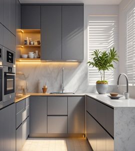 ตู้ครัวไม้ดีไซน์ทันสมัยสั่งทำพิเศษจากโรงงาน พร้อมท็อปเคาน์เตอร์หินควอตซ์ - Product Image 2