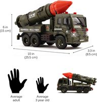 Camion lance-missiles militaire jouet pour enfants avec effets lumineux et sonores, fonction de recul et propulsion par friction 1:16