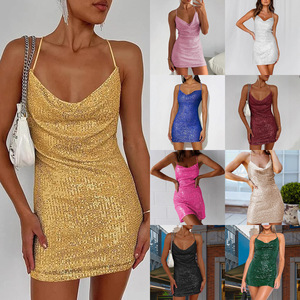 S-XXL Dress Tight Suspender Hip Hugging Short Skirt Sequins Women's Party Dresses Woman Sexy Girl Latex Ladies <strong>Clothing</strong> <strong>Xxx</strong> - Product Image 3