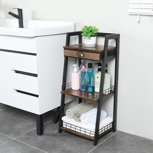 Étagère d'angle pour salle de bain à 3 niveaux avec tiroir, support de rangement autoportant pour articles de toilette et serviettes, noir, 60x70cm - Product Image 2