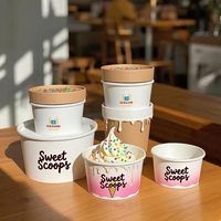 Gobelet à crème glacée en papier jetable imprimé sur mesure avec couvercle Emballage écologique pour yaourt et céréales