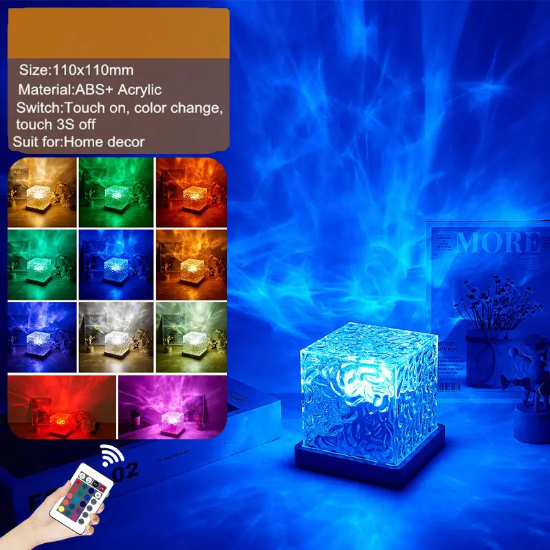 Influencer RGB uzaktan kumanda dinamik döner su dalgası ev yatak odası oturma dekor masa lambası