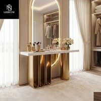 Meuble de luxe en acier doré et marbre naturel, table de toilette moderne, console de bureau, meuble de villa, console de salon