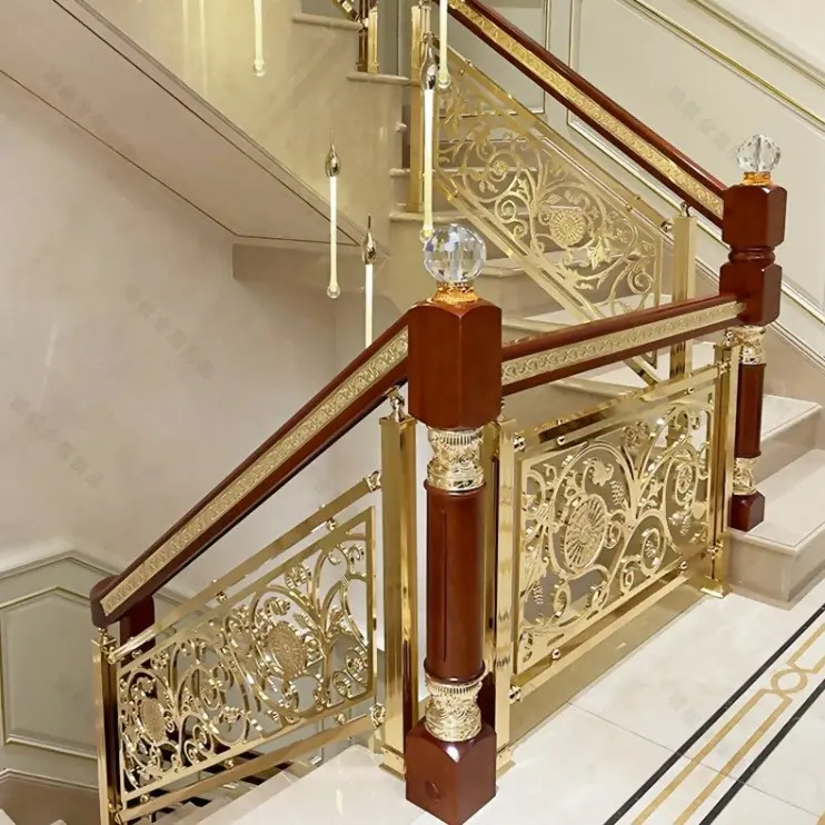 लक्जरी सीढ़ियों रेलिंग डिजाइन उज्ज्वल balustrades और handrails स्टील सोने सीढ़ी रेलिंग