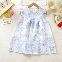 Robes d'été pour filles à imprimé floral, coupe trapèze, style princesse, avec volants bouffants, vêtements pour enfants, tout-petits et bébés, fournisseur en gros