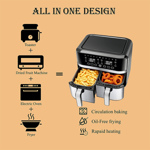 Friteuse à double air 9L-2x4,5 L avec double panier sans huile et affichage à LED Huile saine Double friteuse gratuite - Product Image 5