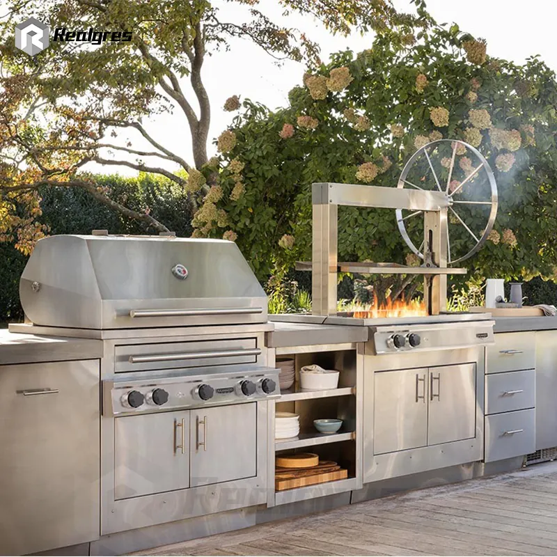 Outside Durable Waterproof Garden BBQ Metal Stainless Steel Outdoor Kitchen Cabinets