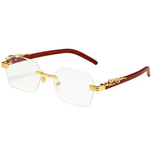 Lunettes <span class=keywords><strong>de</strong></span> <span class=keywords><strong>soleil</strong></span> polygonales sans monture SPUKA 5370 pour hommes et femmes, accent léopard, branches effet bois, protection UV400, logo personnalisé, vente en gros - Product Image 5