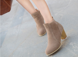 Grandi stivali corti da <span class=keywords><strong>donna</strong></span> con tacco spesso a testa rotonda con cerniera in tinta unita alla moda stivali da <span class=keywords><strong>donna</strong></span> - Product Image 6