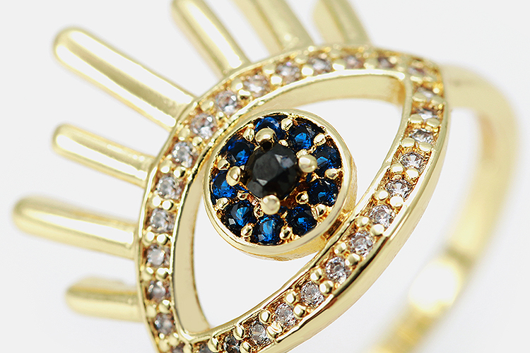 蓝色水晶锆石个性女性钻石眼18k黄金填充珠宝眼睛戒指 - buy gold