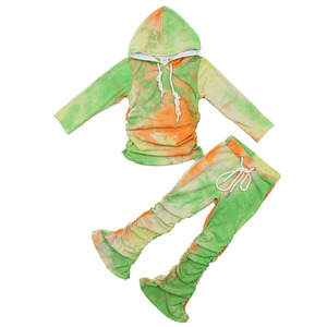 2 piezas de pantalones Conjuntos Niña largo Tie-dye de manga larga Tops + Pantalones tie-dye traje - Product Image 1