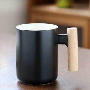 Nordic Style <b>Ceramic</b> <b>Mug</b> With Wooden Handle And <b>Lid</b> Solid Color <b>For</b> Coffee Tea Breakfast Promotion - Product Image 2