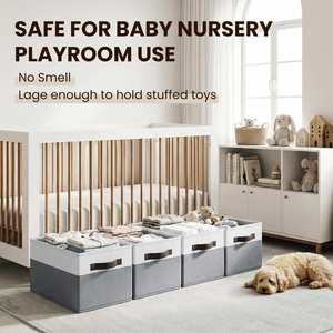 Grands paniers de rangement pour étagères, paniers décoratifs pliables, organiseurs de placard en tissu et bacs de rangement avec poignées - Product Image 4
