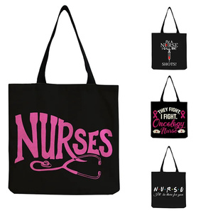 Black Canvas Durable Washable <b>Nurse</b> Tote <b>Bag</b> Long Handle Portable Medical Shopping Carryall Advertising Logo Custom OEM ODM - Product Image 2