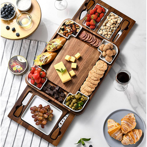 Acacia Wood <b>Cheese</b> Board <b>Knife</b> <b>Set</b> Rectangular Cutting Board With Serving Trays For Party Snacks And Appetizers - Product Image 1