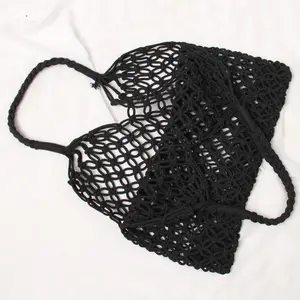 Ins-Stil Strandtasche Damen Sommer hohle Netzgewebte Tasche Strohbeutel Feiertag handgefertigt Baumwolle Seil große Netz-Handtaschen