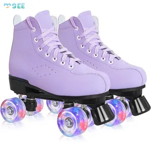 Seemore Double Row 4 Wheels Shiny Quad Men Skates Pu Lederen Rolschaatsen Vierwielige Rolschaatsen Voor Dames Outdoor En Indoor