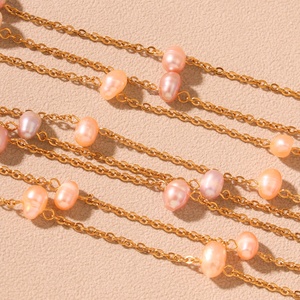 Collier ras du cou mystérieux en perles d'eau douce roses de haute qualité, en acier inoxydable doré, accessoire d'été élégant pour chrétiens - Product Image 5
