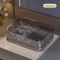 Yiou Boîte de Rangement Cosmétique Rectangulaire de Luxe Transparente Effet Vague d'Eau en PET avec Pieds Argentés Électroplaqués pour Coiffeuse