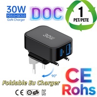 Tommox 30W GaN Hızlı PD 3.0 USB C Güçlü Mobil Şarj Cihazı Adaptörü QC3.0 Çift Portlu Katlanabilir EU KR GaN Duvar Şarj Cihazı Telefon Seyahati İçin