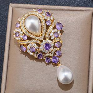 Rhinestone Flower Brooches Women Customized Fashionable Large Classic Vintage Elegant Gold Plated Gift - Product Image 5