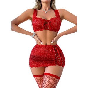 Ensemble de lingerie sexy best-seller pour le commerce transfrontalier européen et américain : soutien-gorge en dentelle transparente, jupe et string séduisants - Product Image 5