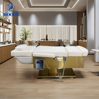 Moolin Lit de lavage de luxe multifonctionnel pour salon de coiffure, avec tête relevable électrique, bassin de thérapie capillaire et fonction spa pour la tête et massage thaïlandais