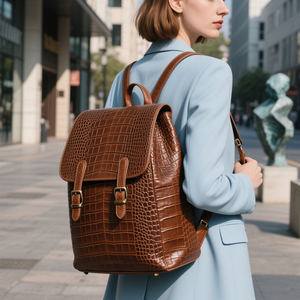 <span class=keywords><strong>Zaino</strong></span> in vera pelle di alta qualità resistente marrone pelle di coccodrillo borsa produttore personalizzato <span class=keywords><strong>donna</strong></span> <span class=keywords><strong>grande</strong></span> <span class=keywords><strong>zaino</strong></span> da viaggio - Product Image 6