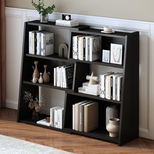Compact Extendable Wooden <strong>Ladder</strong> Bookcase - 3-Tier Low Open <strong>Shelf</strong> for Small Spaces &amp; <strong>Corner</strong> Organization, Dark Walnut - Product Image 1
