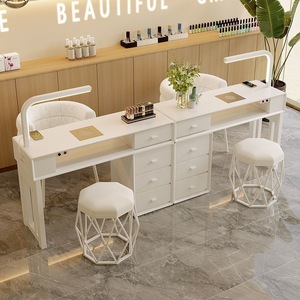 Table de manucure moderne blanche avec éclairage LED et tiroirs pour salon de beauté - Product Image 4