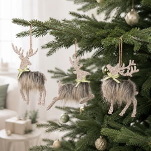 Rose <b>Gold</b> Glitter Antler Faux Fur Reindeer Hanging Ornament for <b>Christmas</b> Trees Wreaths Windows Holiday Wholesale <b>Decor</b> - Product Image 2
