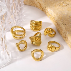 Cincin Baja Anti Karat Lapis Emas 18K Gaya Eropa Amerika, Model Terbuka, Desain Garis Tidak Beraturan, Personal, Melilit, Ukuran Besar, Unisex - Product Image 2